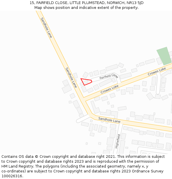 15, FAIRFIELD CLOSE, LITTLE PLUMSTEAD, NORWICH, NR13 5JD: Location map and indicative extent of plot