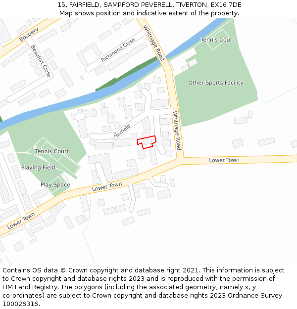 15, FAIRFIELD, SAMPFORD PEVERELL, TIVERTON, EX16 7DE: Location map and indicative extent of plot