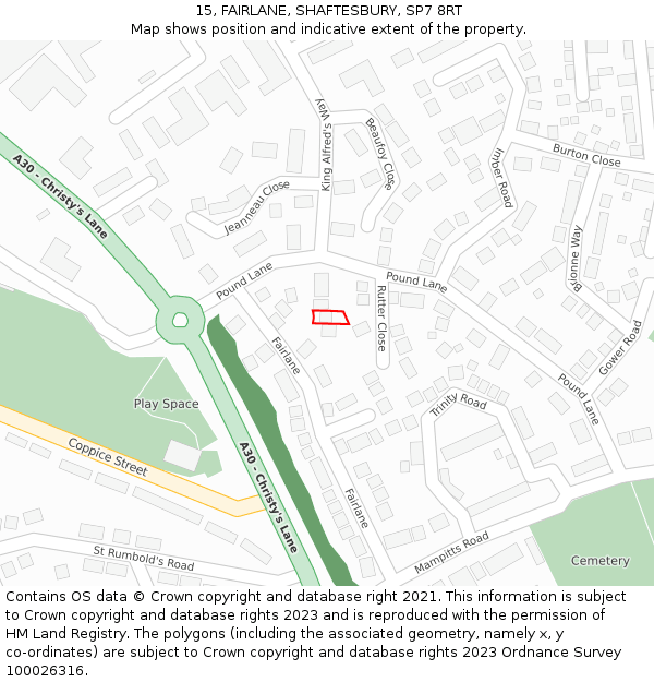 15, FAIRLANE, SHAFTESBURY, SP7 8RT: Location map and indicative extent of plot