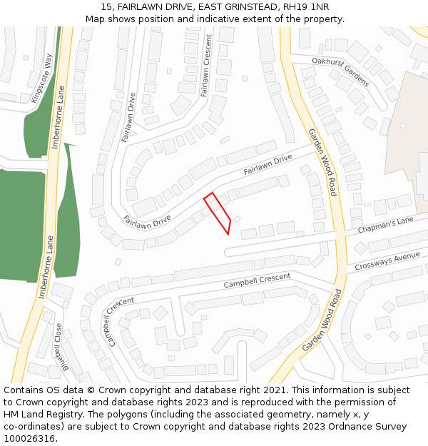 15, FAIRLAWN DRIVE, EAST GRINSTEAD, RH19 1NR: Location map and indicative extent of plot