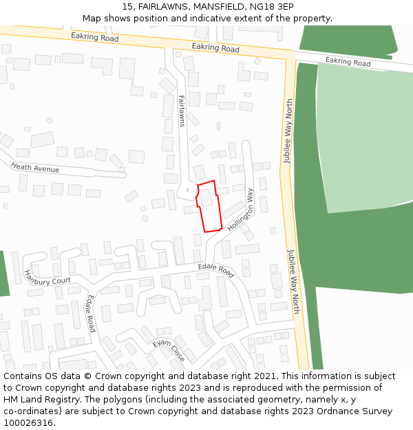 15, FAIRLAWNS, MANSFIELD, NG18 3EP: Location map and indicative extent of plot