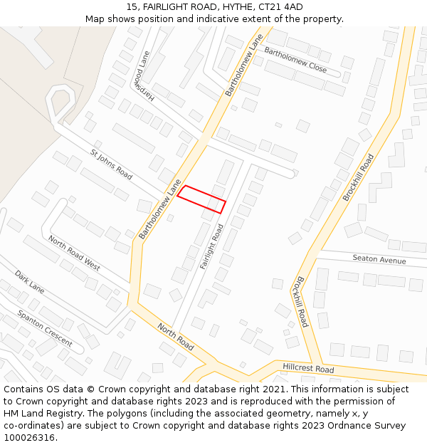 15, FAIRLIGHT ROAD, HYTHE, CT21 4AD: Location map and indicative extent of plot