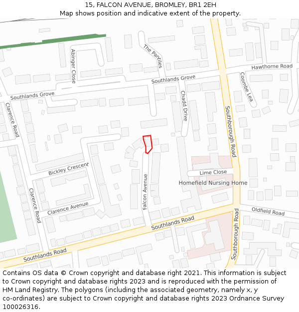 15, FALCON AVENUE, BROMLEY, BR1 2EH: Location map and indicative extent of plot