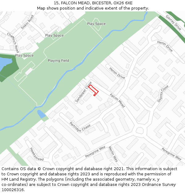 15, FALCON MEAD, BICESTER, OX26 6XE: Location map and indicative extent of plot