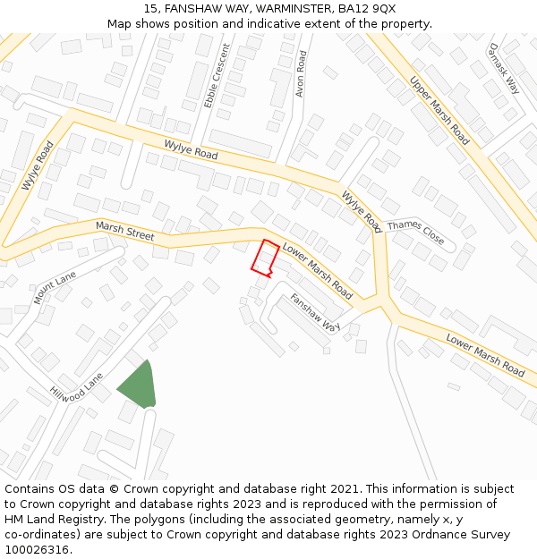 15, FANSHAW WAY, WARMINSTER, BA12 9QX: Location map and indicative extent of plot