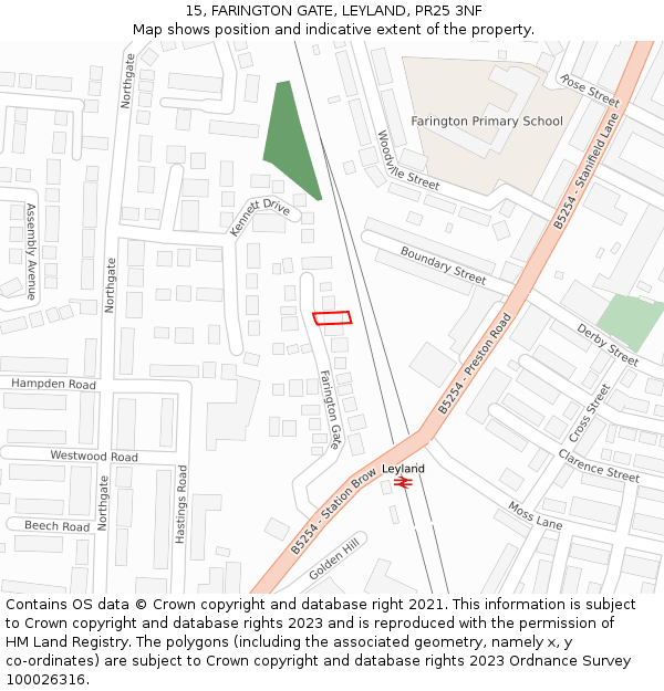 15, FARINGTON GATE, LEYLAND, PR25 3NF: Location map and indicative extent of plot