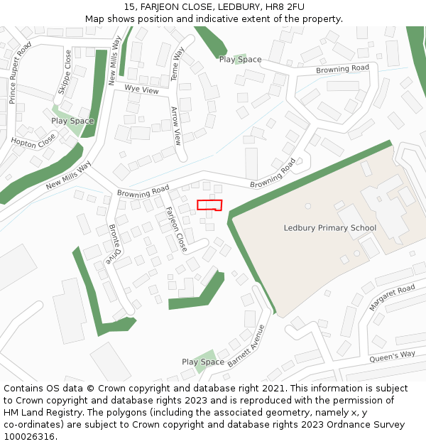 15, FARJEON CLOSE, LEDBURY, HR8 2FU: Location map and indicative extent of plot