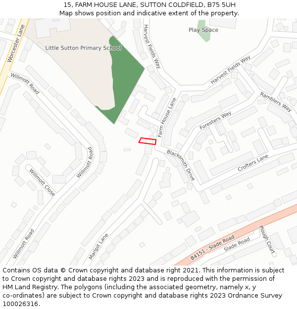 15, FARM HOUSE LANE, SUTTON COLDFIELD, B75 5UH: Location map and indicative extent of plot