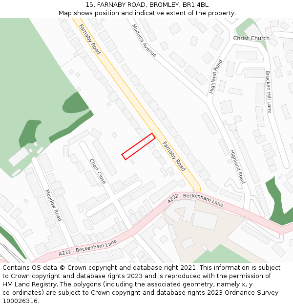 15, FARNABY ROAD, BROMLEY, BR1 4BL: Location map and indicative extent of plot
