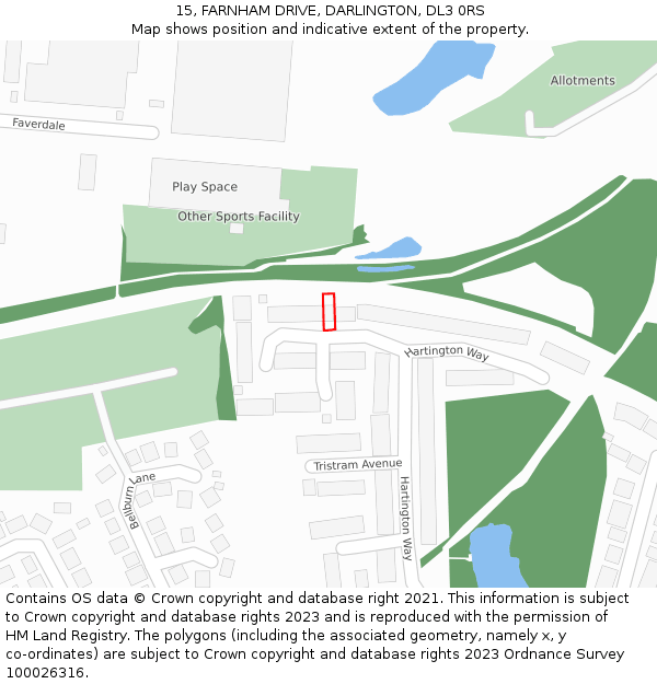 15, FARNHAM DRIVE, DARLINGTON, DL3 0RS: Location map and indicative extent of plot
