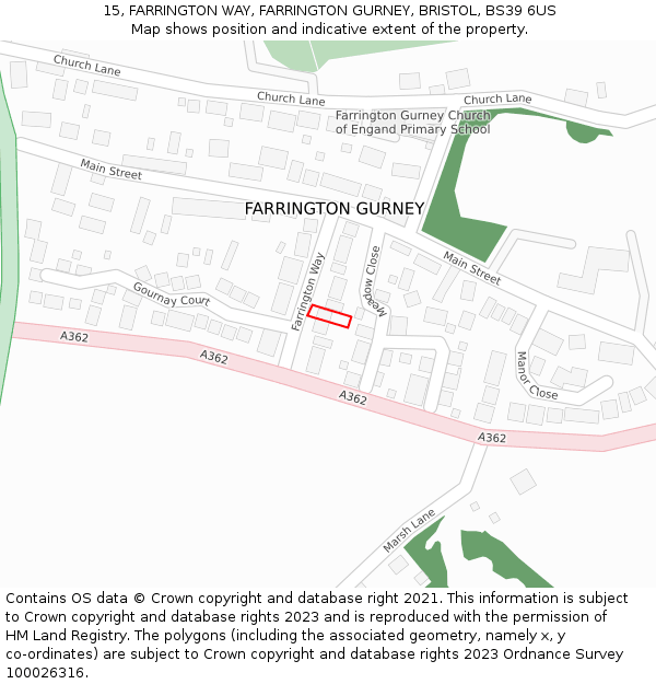 15, FARRINGTON WAY, FARRINGTON GURNEY, BRISTOL, BS39 6US: Location map and indicative extent of plot