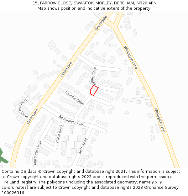 15, FARROW CLOSE, SWANTON MORLEY, DEREHAM, NR20 4RN: Location map and indicative extent of plot