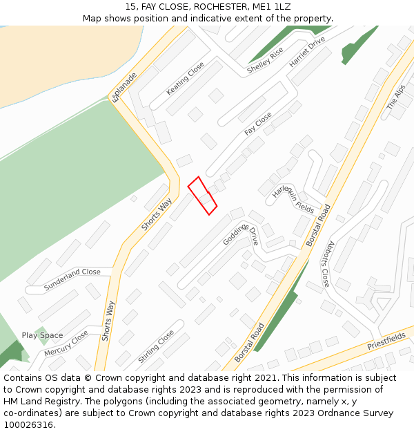 15, FAY CLOSE, ROCHESTER, ME1 1LZ: Location map and indicative extent of plot