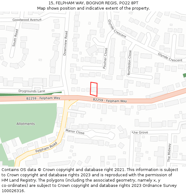 15, FELPHAM WAY, BOGNOR REGIS, PO22 8PT: Location map and indicative extent of plot