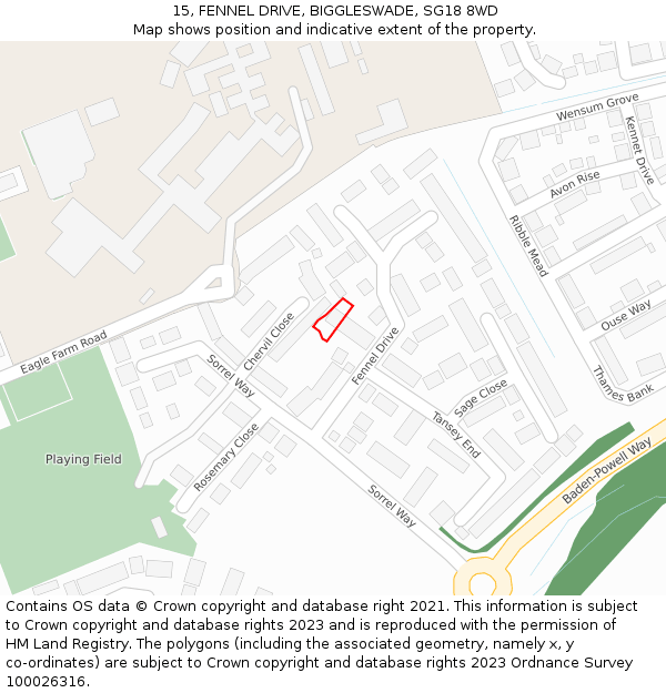 15, FENNEL DRIVE, BIGGLESWADE, SG18 8WD: Location map and indicative extent of plot