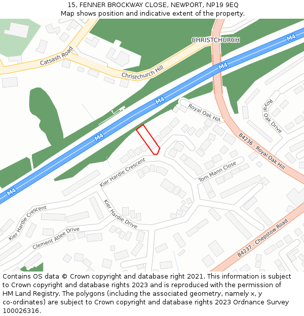 15, FENNER BROCKWAY CLOSE, NEWPORT, NP19 9EQ: Location map and indicative extent of plot