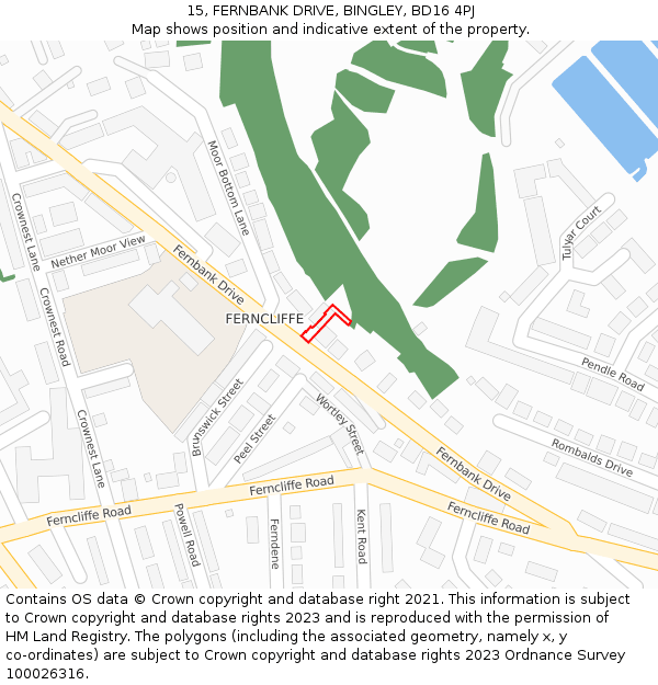 15, FERNBANK DRIVE, BINGLEY, BD16 4PJ: Location map and indicative extent of plot