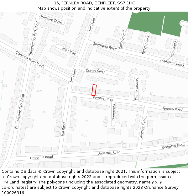 15, FERNLEA ROAD, BENFLEET, SS7 1HG: Location map and indicative extent of plot