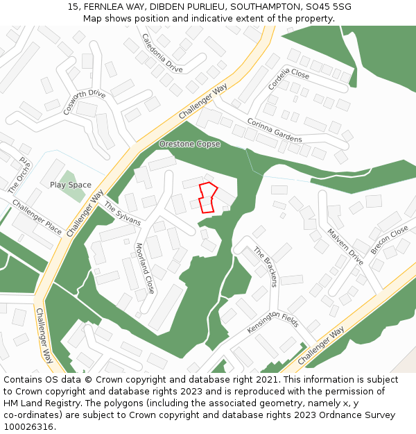 15, FERNLEA WAY, DIBDEN PURLIEU, SOUTHAMPTON, SO45 5SG: Location map and indicative extent of plot