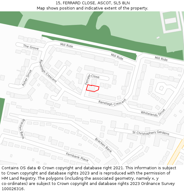 15, FERRARD CLOSE, ASCOT, SL5 8LN: Location map and indicative extent of plot