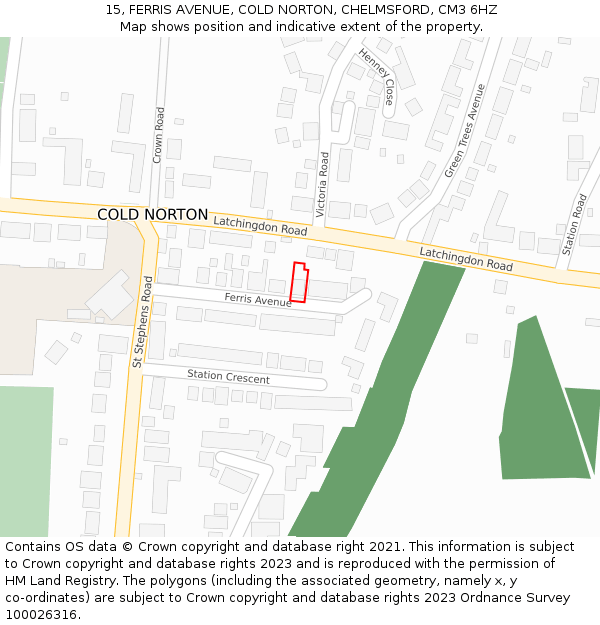 15, FERRIS AVENUE, COLD NORTON, CHELMSFORD, CM3 6HZ: Location map and indicative extent of plot