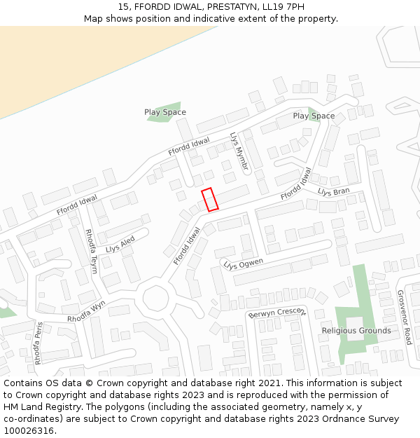 15, FFORDD IDWAL, PRESTATYN, LL19 7PH: Location map and indicative extent of plot