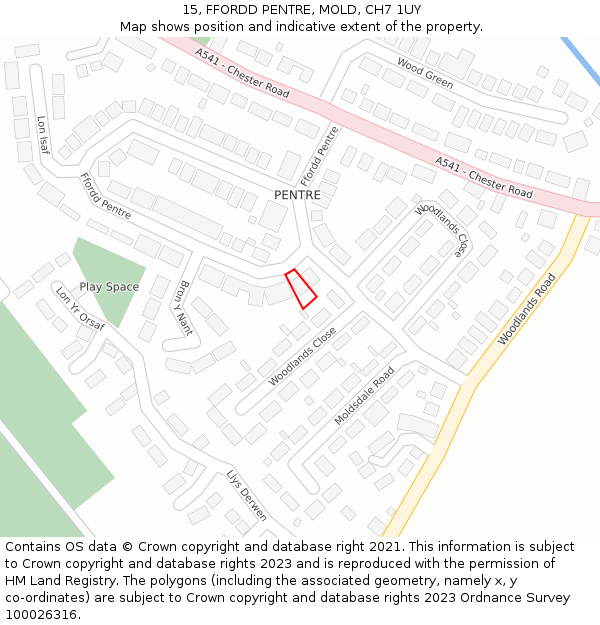 15, FFORDD PENTRE, MOLD, CH7 1UY: Location map and indicative extent of plot