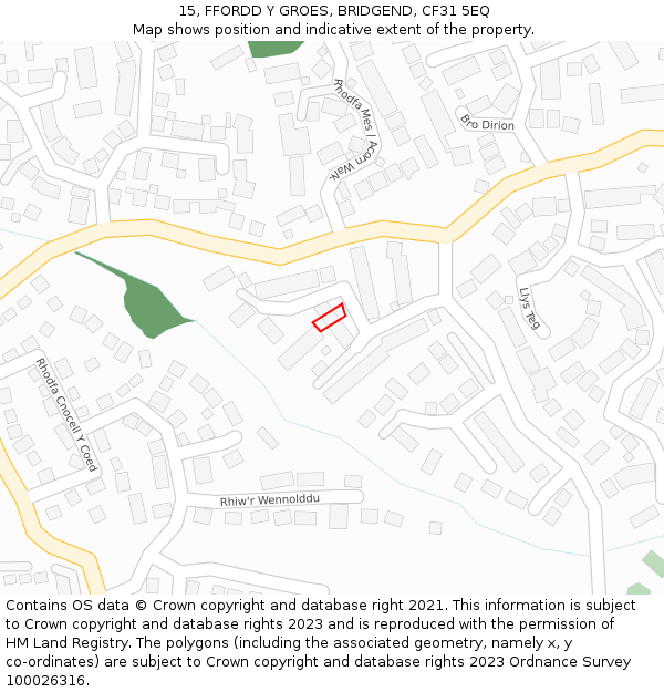15, FFORDD Y GROES, BRIDGEND, CF31 5EQ: Location map and indicative extent of plot