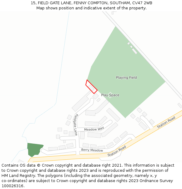 15, FIELD GATE LANE, FENNY COMPTON, SOUTHAM, CV47 2WB: Location map and indicative extent of plot