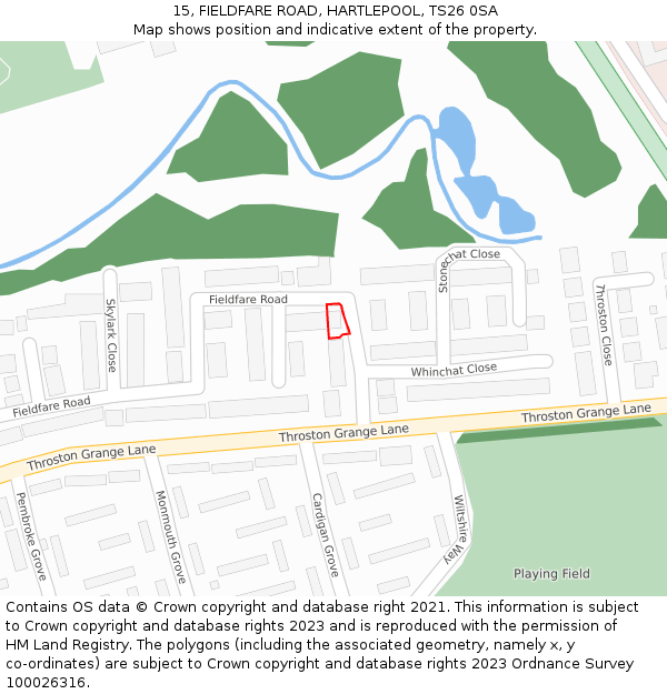 15, FIELDFARE ROAD, HARTLEPOOL, TS26 0SA: Location map and indicative extent of plot