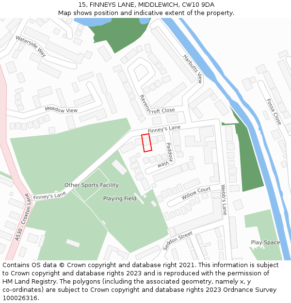 15, FINNEYS LANE, MIDDLEWICH, CW10 9DA: Location map and indicative extent of plot