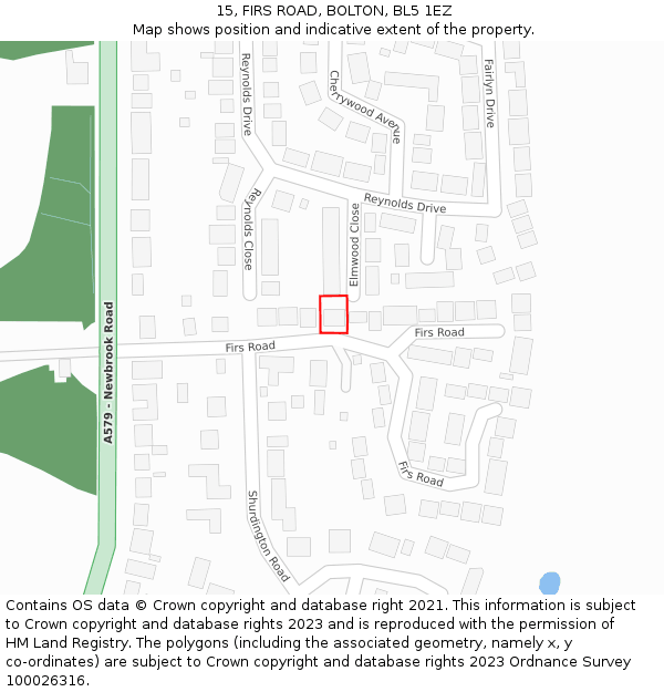 15, FIRS ROAD, BOLTON, BL5 1EZ: Location map and indicative extent of plot