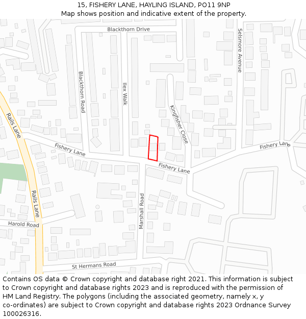 15, FISHERY LANE, HAYLING ISLAND, PO11 9NP: Location map and indicative extent of plot