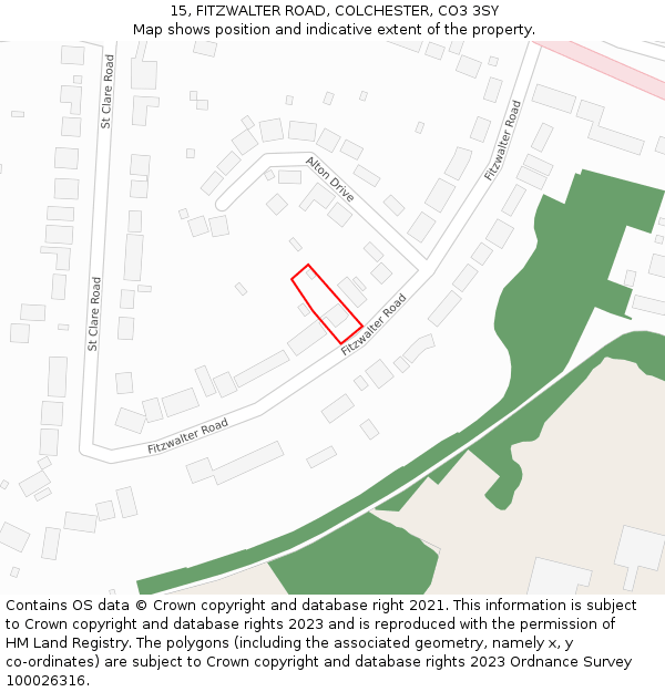 15, FITZWALTER ROAD, COLCHESTER, CO3 3SY: Location map and indicative extent of plot