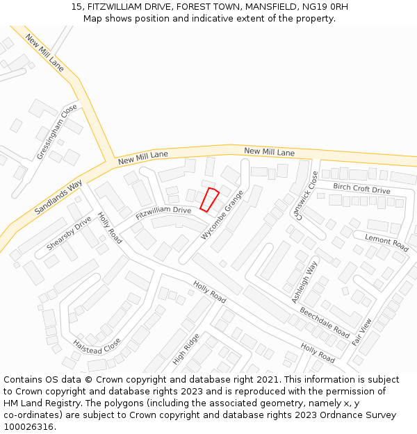 15, FITZWILLIAM DRIVE, FOREST TOWN, MANSFIELD, NG19 0RH: Location map and indicative extent of plot