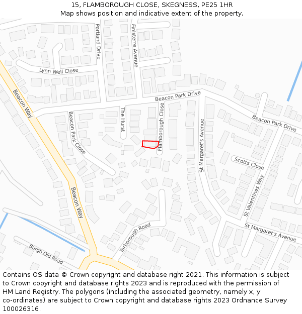 15, FLAMBOROUGH CLOSE, SKEGNESS, PE25 1HR: Location map and indicative extent of plot