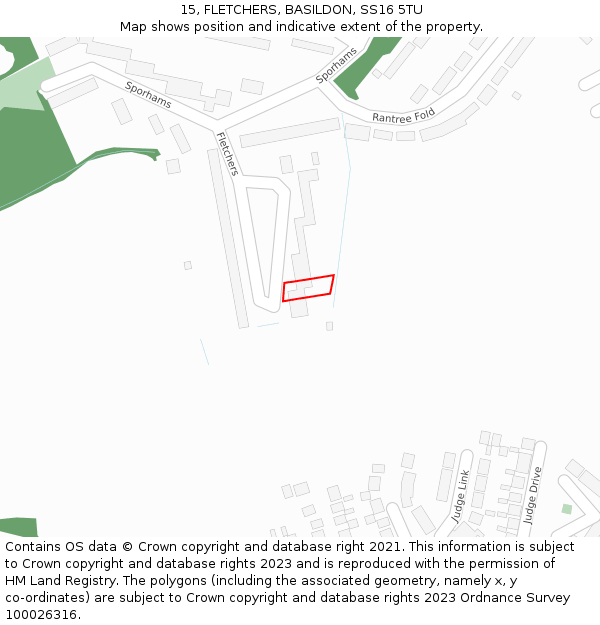15, FLETCHERS, BASILDON, SS16 5TU: Location map and indicative extent of plot