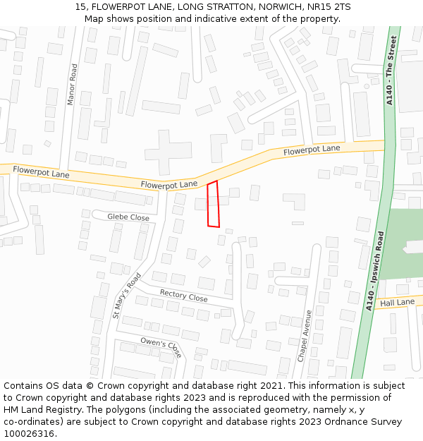 15, FLOWERPOT LANE, LONG STRATTON, NORWICH, NR15 2TS: Location map and indicative extent of plot