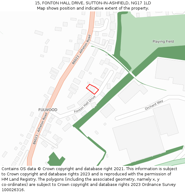 15, FONTON HALL DRIVE, SUTTON-IN-ASHFIELD, NG17 1LD: Location map and indicative extent of plot