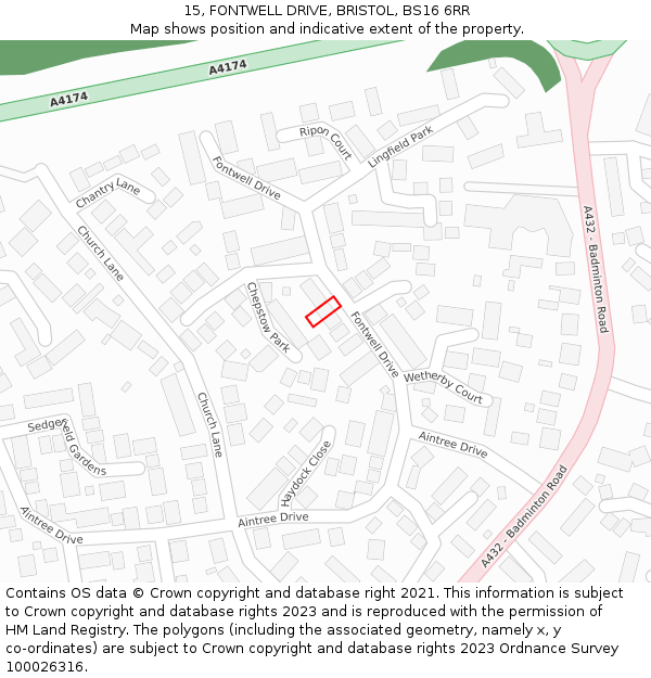 15, FONTWELL DRIVE, BRISTOL, BS16 6RR: Location map and indicative extent of plot