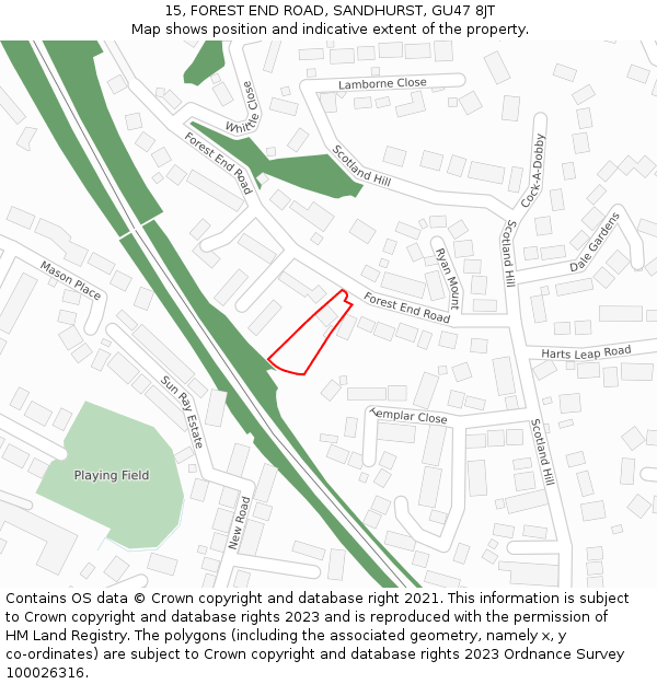 15, FOREST END ROAD, SANDHURST, GU47 8JT: Location map and indicative extent of plot