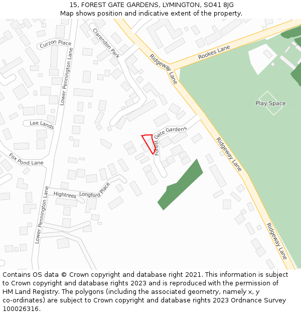 15, FOREST GATE GARDENS, LYMINGTON, SO41 8JG: Location map and indicative extent of plot