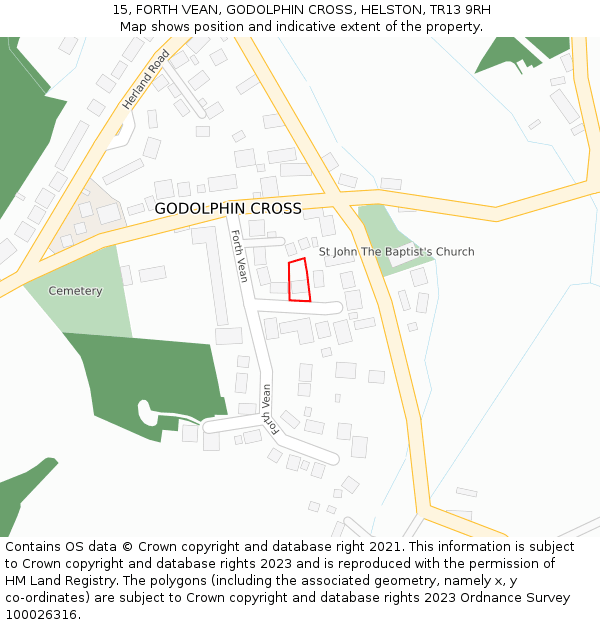 15, FORTH VEAN, GODOLPHIN CROSS, HELSTON, TR13 9RH: Location map and indicative extent of plot