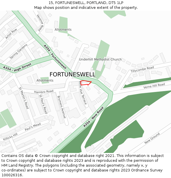 15, FORTUNESWELL, PORTLAND, DT5 1LP: Location map and indicative extent of plot