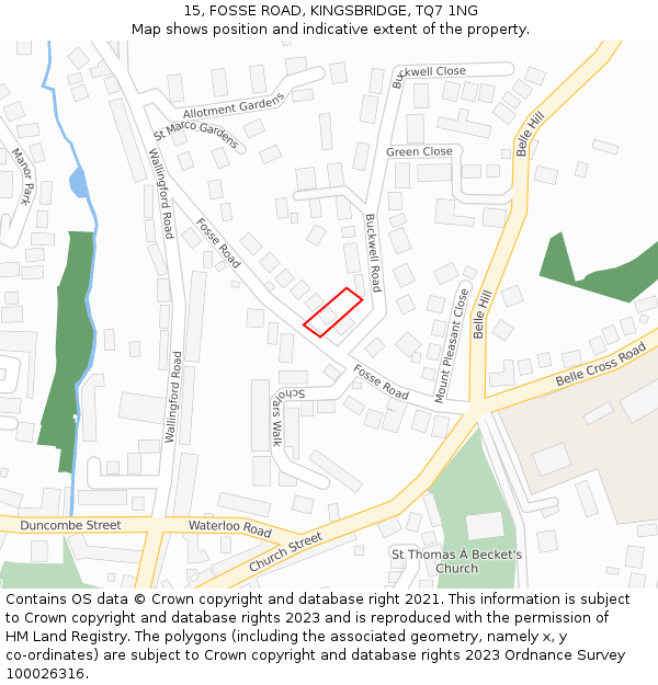 15, FOSSE ROAD, KINGSBRIDGE, TQ7 1NG: Location map and indicative extent of plot
