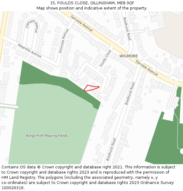 15, FOULDS CLOSE, GILLINGHAM, ME8 0QF: Location map and indicative extent of plot