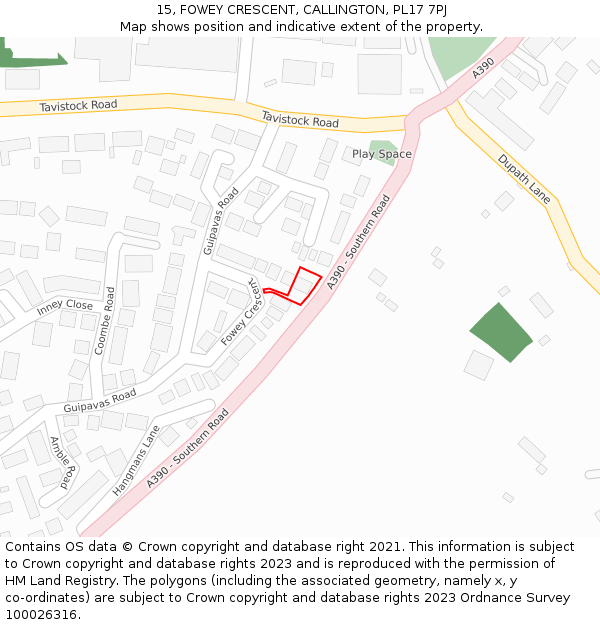 15, FOWEY CRESCENT, CALLINGTON, PL17 7PJ: Location map and indicative extent of plot