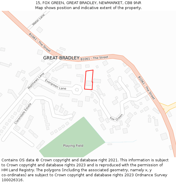 15, FOX GREEN, GREAT BRADLEY, NEWMARKET, CB8 9NR: Location map and indicative extent of plot