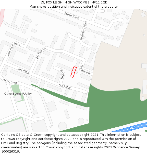 15, FOX LEIGH, HIGH WYCOMBE, HP11 1QD: Location map and indicative extent of plot