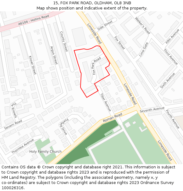 15, FOX PARK ROAD, OLDHAM, OL8 3NB: Location map and indicative extent of plot